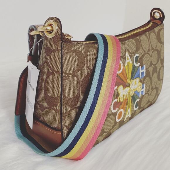 💃New Coach Jes Baguette In Signature Canvas With Coach Radial Rainbow - Picture 6 of 10